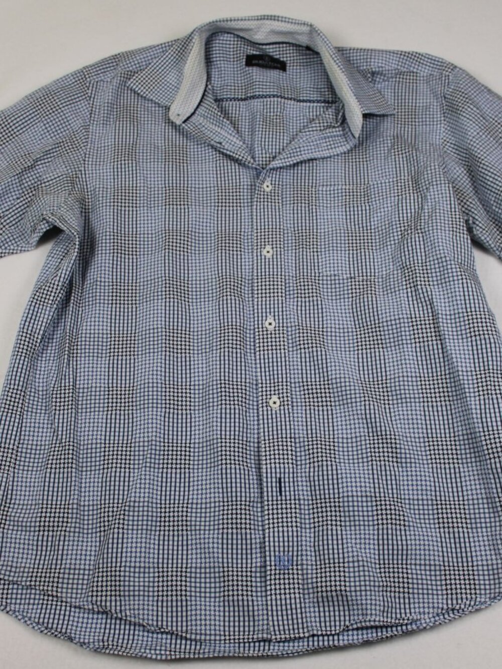 Bugatchi Uomo Mens L Blue & White Checkered Short Sleeve Button-Up Shirt